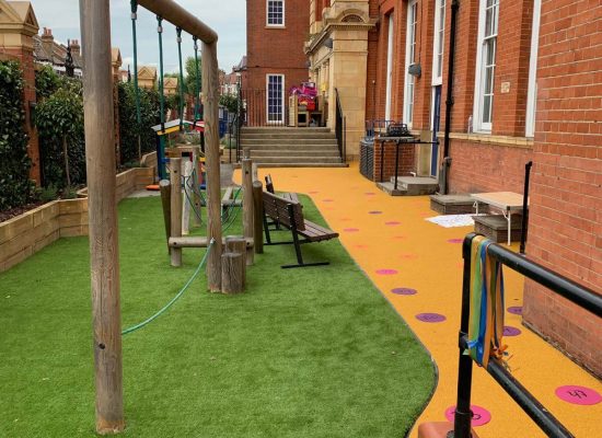 Green Frog artificial grass used underneath play equipment